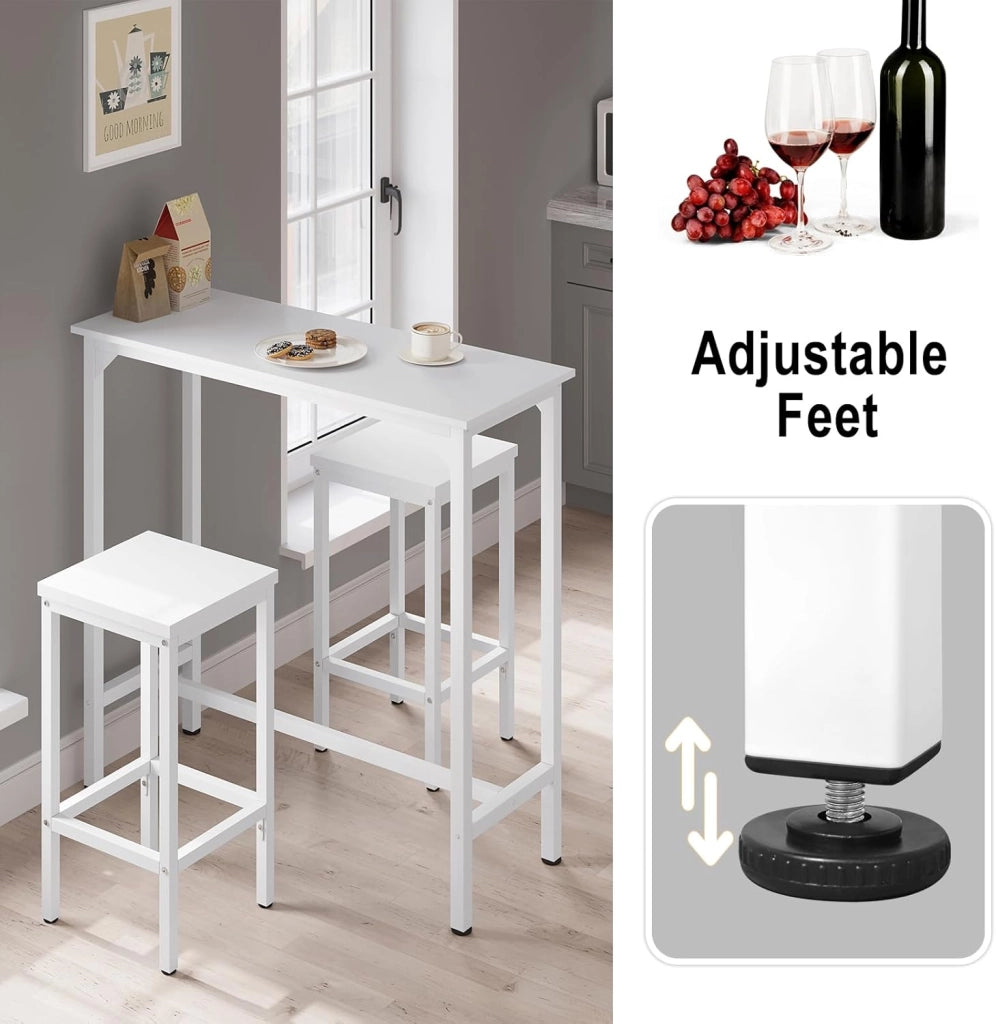 Tavolo da Bar Salvaspazio, Tavolo Alto da Cucina Stretto, bancone bar in Legno & Metallo per Home Bar Cucina, 100 x 40 x 100 cm, Bianco