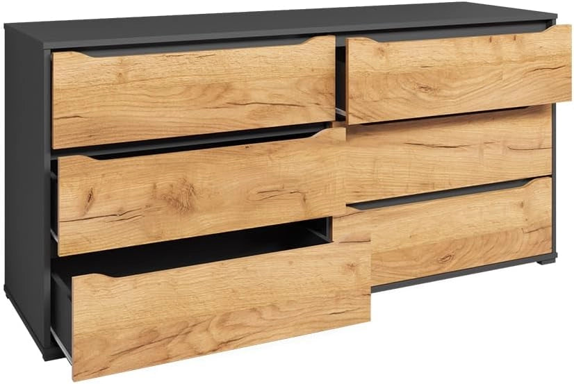 Credenza Ruben, Quercia dorata, 48 x 77.6 cm con cassetti, per riporre abiti e oggetti di uso quotidiano