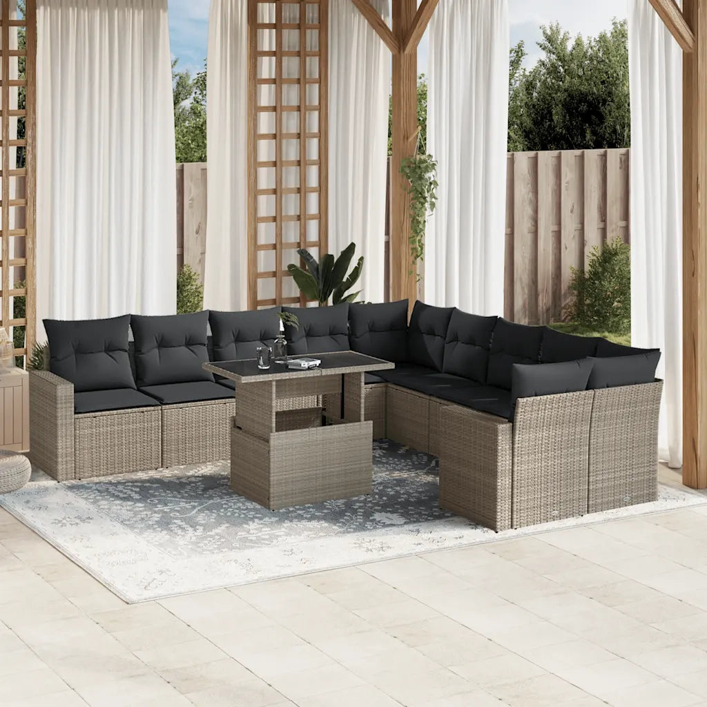 Set Divani da Giardino 11 pz con Cuscini in Polyrattan Grigio