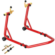 Cavalletto per Moto con Capacit¨¤ di 544 kg, Forcelle Regolabili a U e L, Rotelle e Cuscinetti Antiscivolo, Rosso