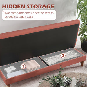 Divano Letto 3 Posti 185x85x84 cm in Tessuto Effetto Lino Arancione