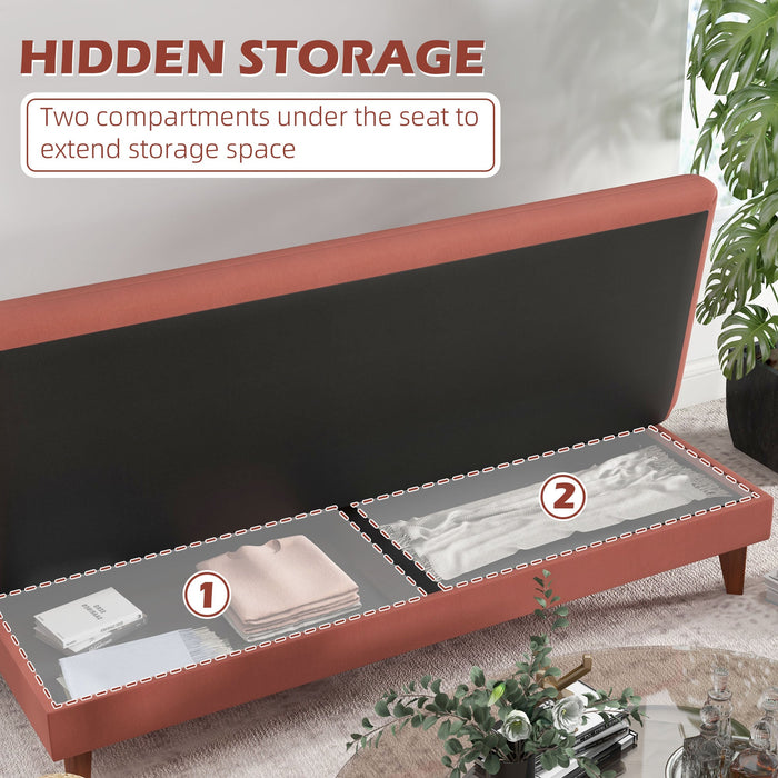 Divano Letto 3 Posti 185x85x84 cm in Tessuto Effetto Lino Arancione