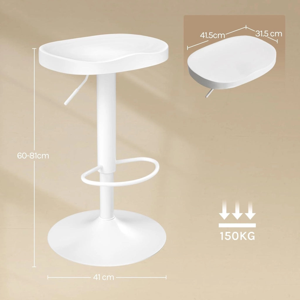 Sgabello da Cucina, Sgabello da Bar per Colazione in Legno Massiccio, Sgabello da Banco Regolabile in Altezza, Sgabello Girevole a 360° con Poggiapiedi, Bianco, BH413ws-1