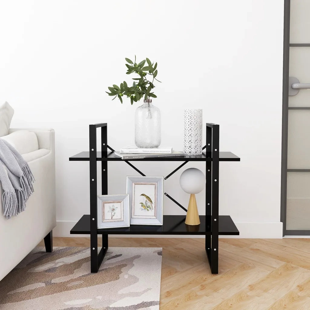 Libreria a 2 Ripiani Nera 80x30x70 cm in Legno Multistrato 806448