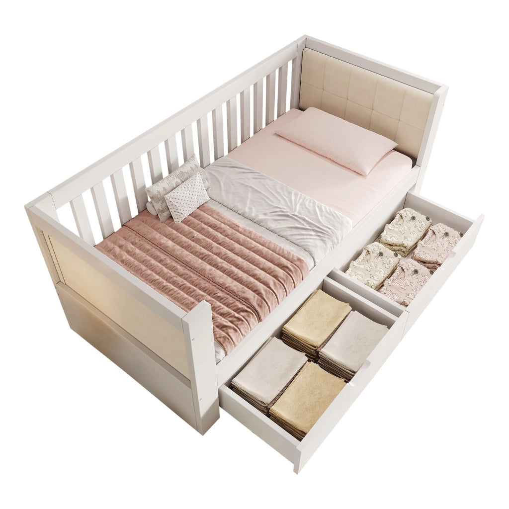 Divano letto con 2 cassetti 90x200 cm in legno bianco