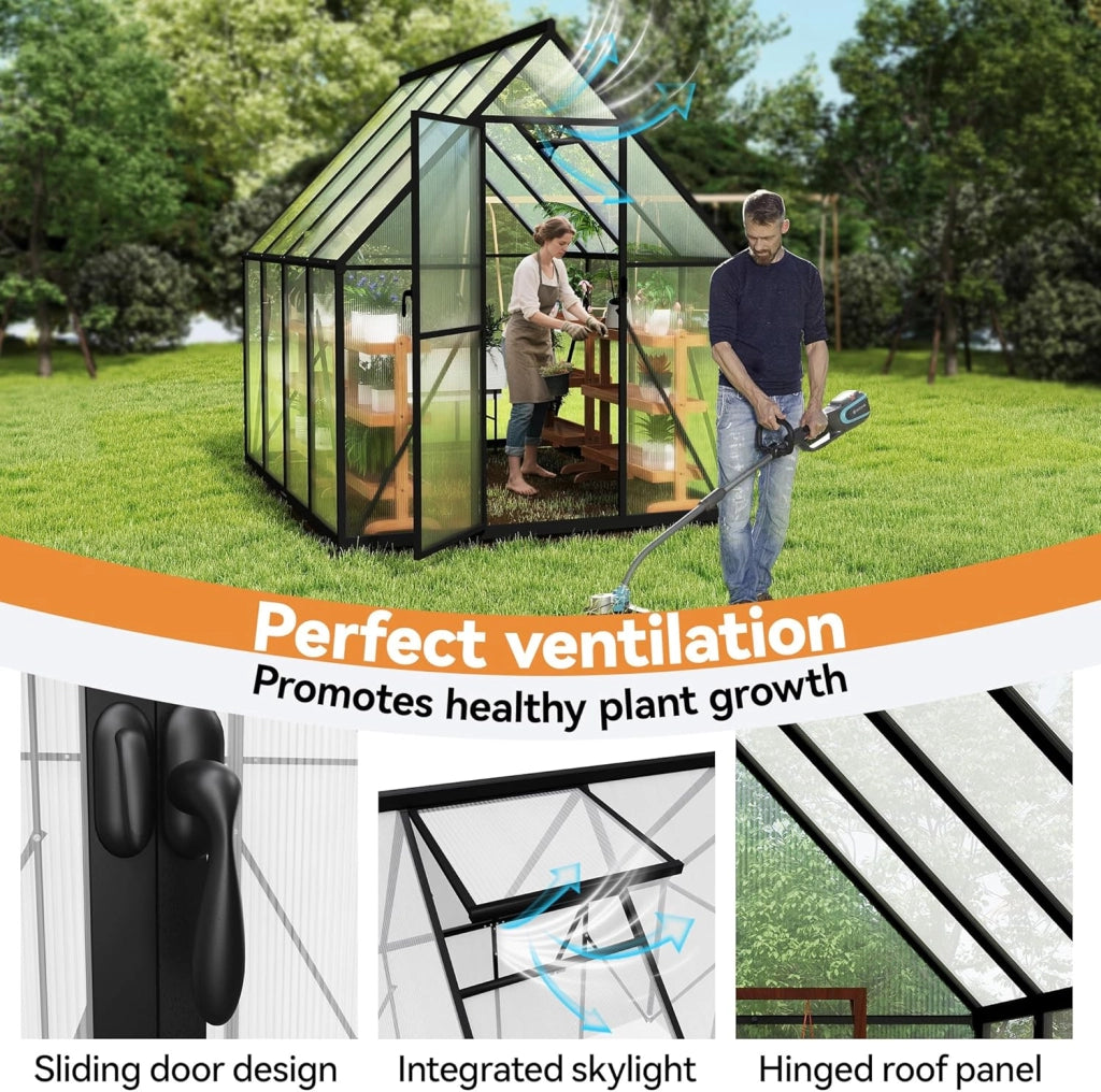 Serra da giardino in alluminio, con base da 6 cm e piastra in policarbonato da 4 mm, per pomodori, da giardino, resistente ai raggi UV, resistente alle intemperie, per il giardino, 230 x 180 x