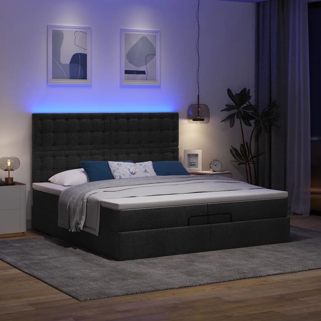 Struttura Letto Pouf con Materassi Nero 200x200 cm in Tessuto 3314199