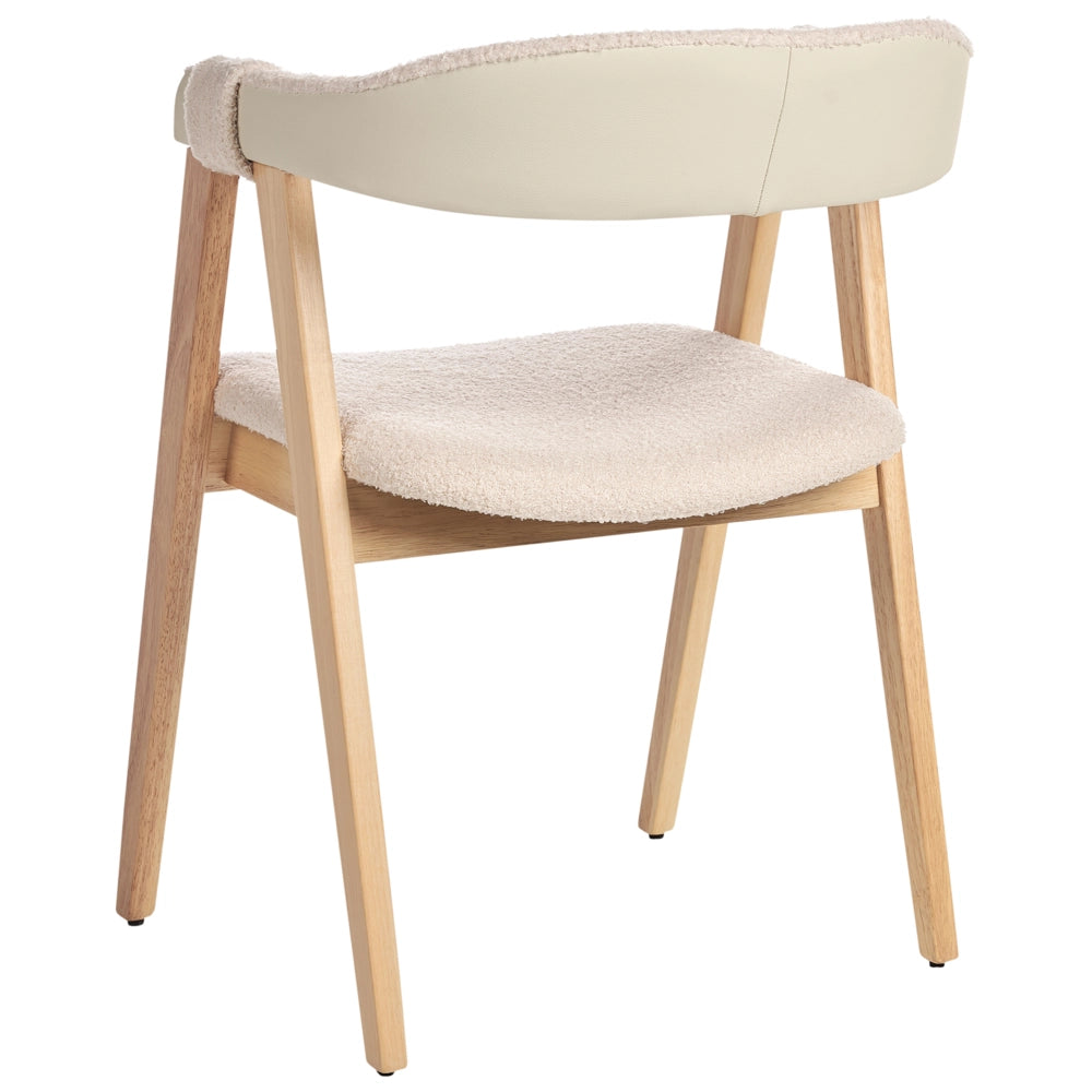 Set di 2 sedie da pranzo in legno chiaro e compensato beige in tessuto boucle di poliestere Gambe in legno di gomma Stile tradizionale retrò