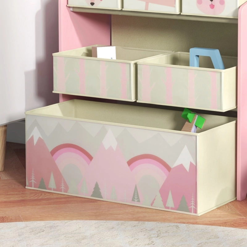 Armadio per bambini con 6 scatole in tessuto, design grazioso, 63x30x66 cm, rosa