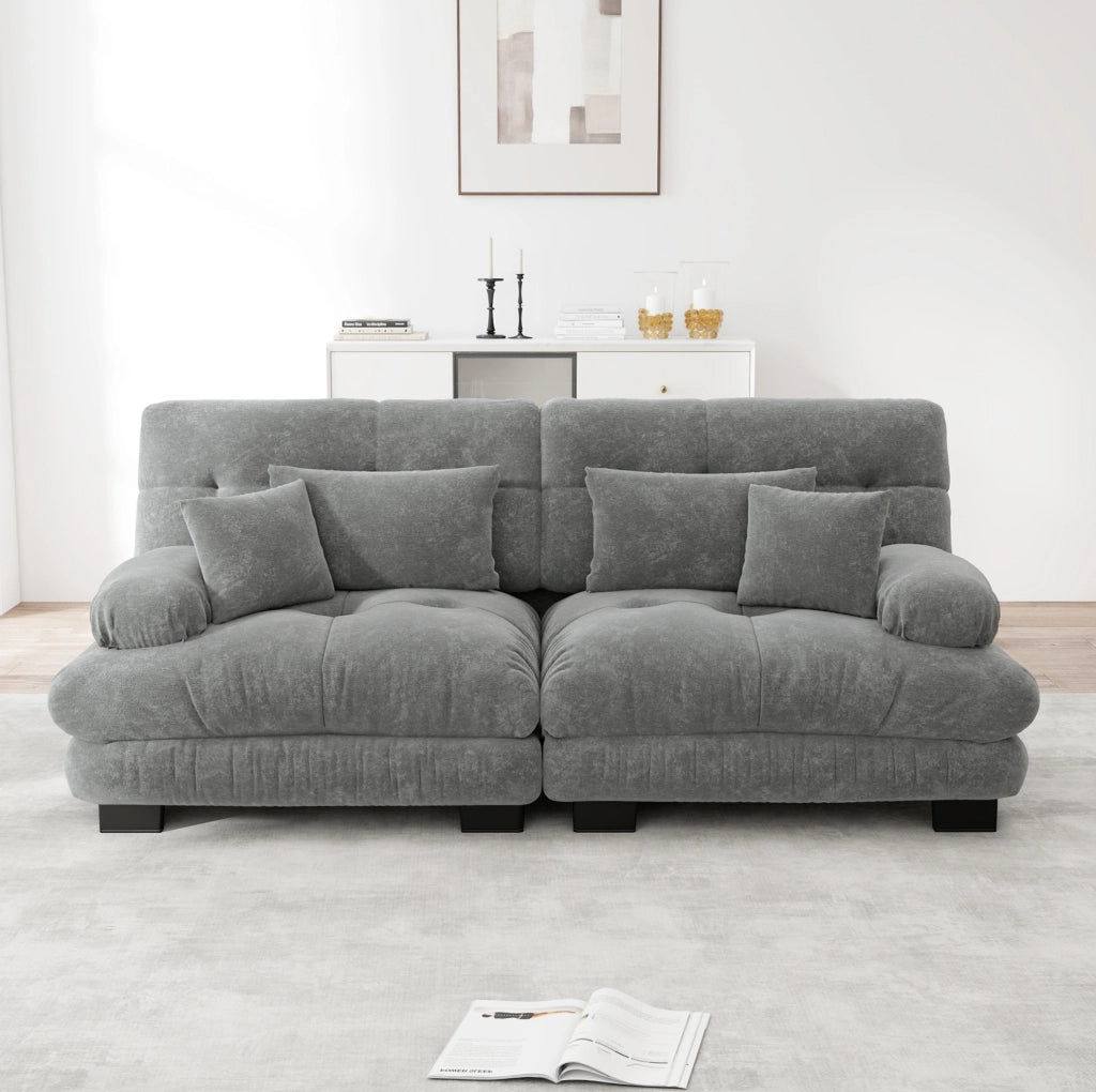 Divano modulare 220x77x81 cm con design cloud e braccioli imbottiti in chenille grigio