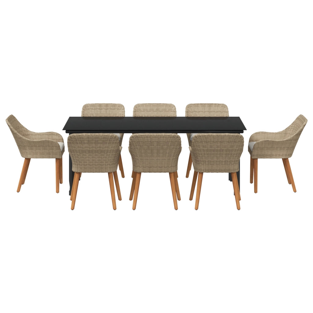 Set da pranzo da giardino a 9 pezzi in Rattan poliestere beige