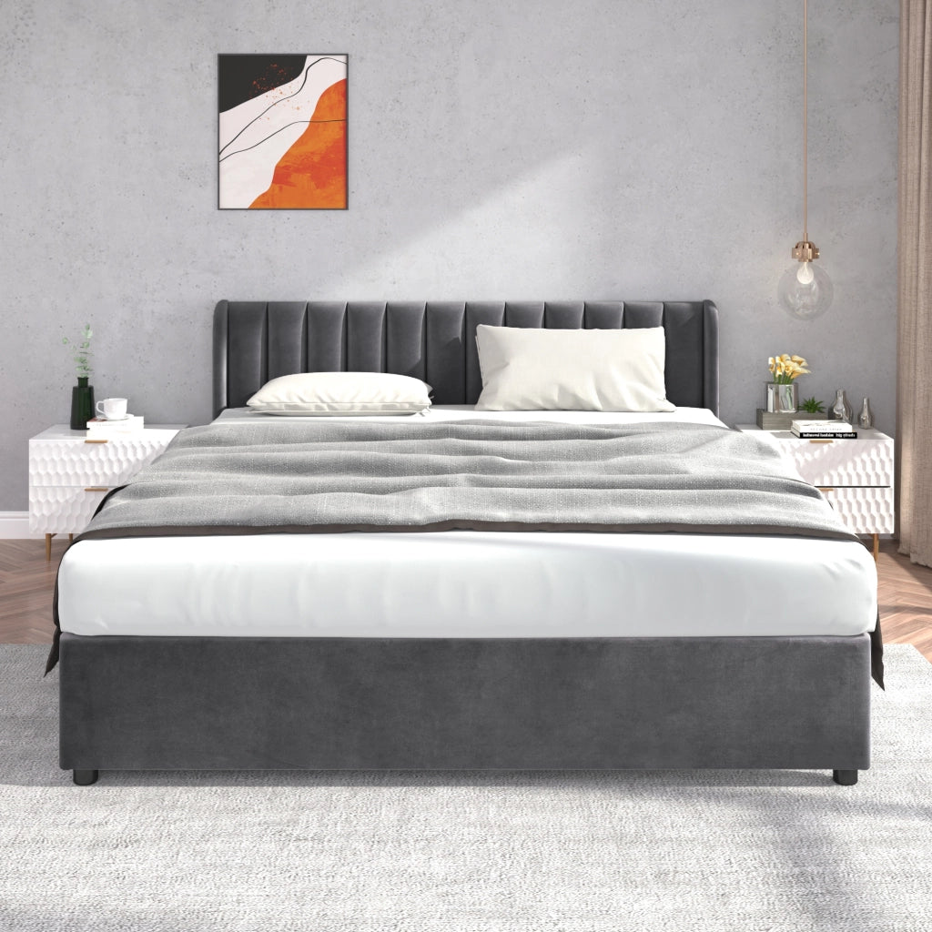Letto matrimoniale 180x200cm - Xylo - 2 cassetti, velluto