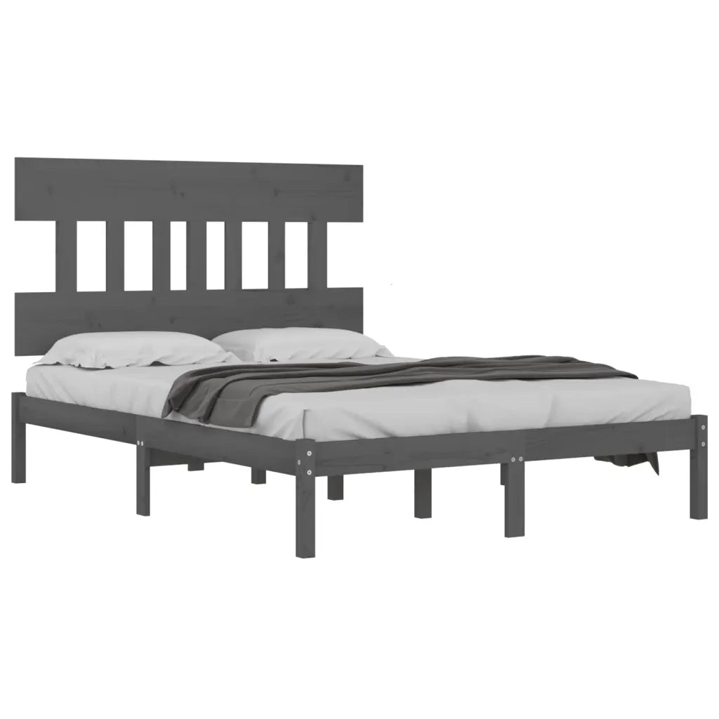 Giroletto-Struttura Letto Grigio in Legno Massello 200x200 cm 751803