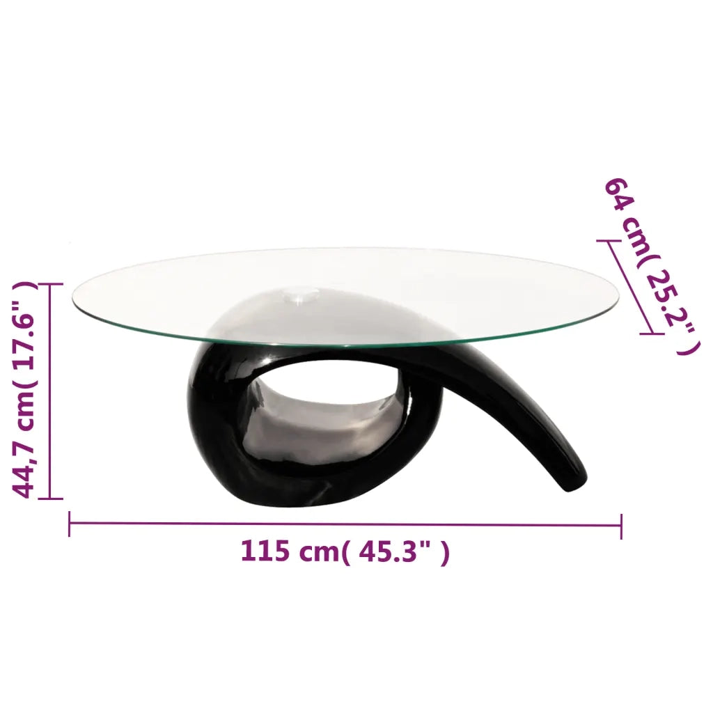 Tavolino da CaffÃ¨ con Ripiano Ovale in Vetro Nero Lucido  cod mxl 29732