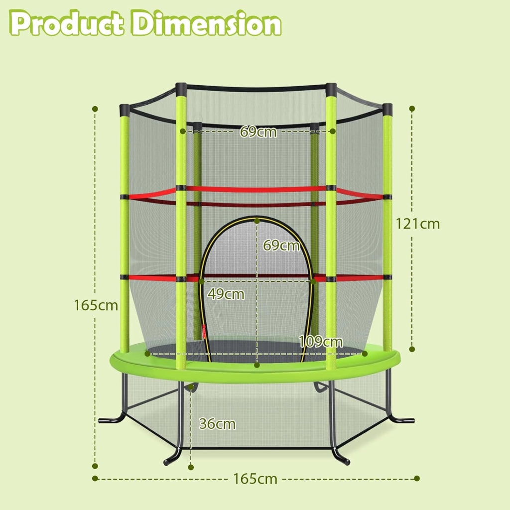Trampolino per Bambini 3-6 Anni, Tappeto Elastico Bambini con Rete di Sicurezza e Chiusura a Cerniera, Saltarello da Esterno in Acciaio Zincato, Portato 135 kg, 165x165x161 cm