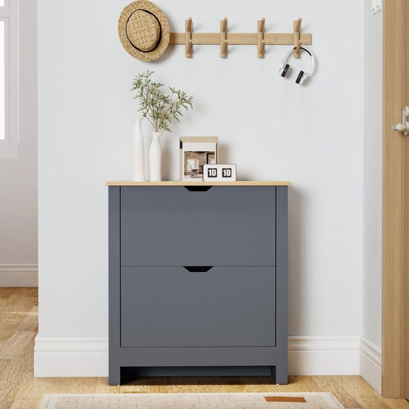 Scarpiera con 2 ante ribaltabili, per ingresso e camera da letto, in legno, grigio scuro, 72 × 26 × 80 cm