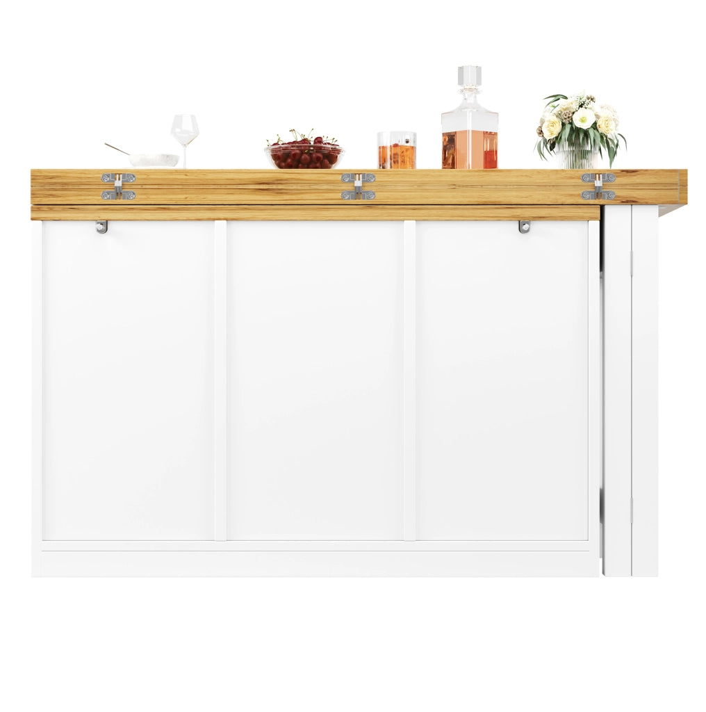 Tavolo da pranzo estensibile 120-197x40 cm con sideboard girevole in MDF bianco