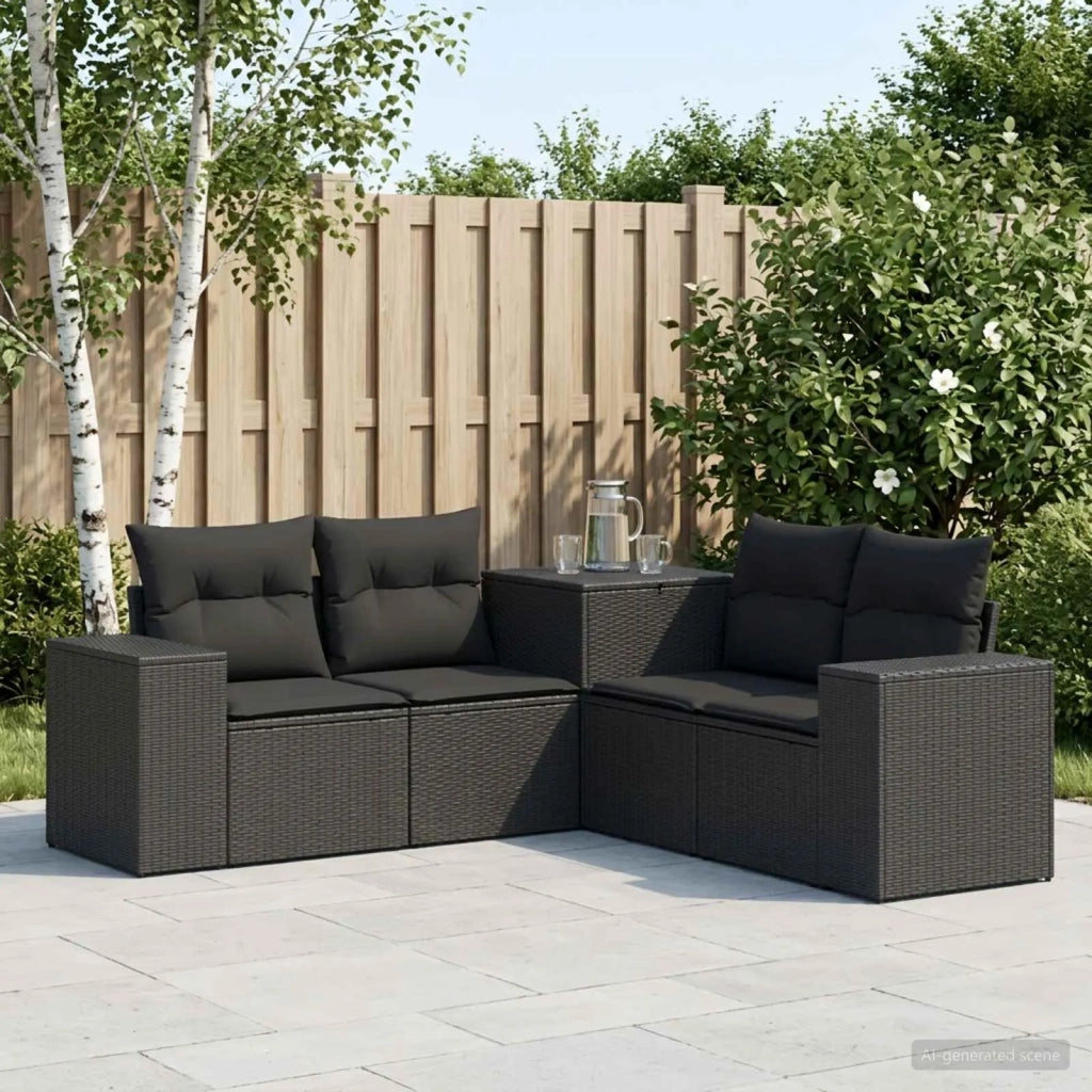 Set di divani 5 pz Nero Rattan sintetico e Acciaio 3447908