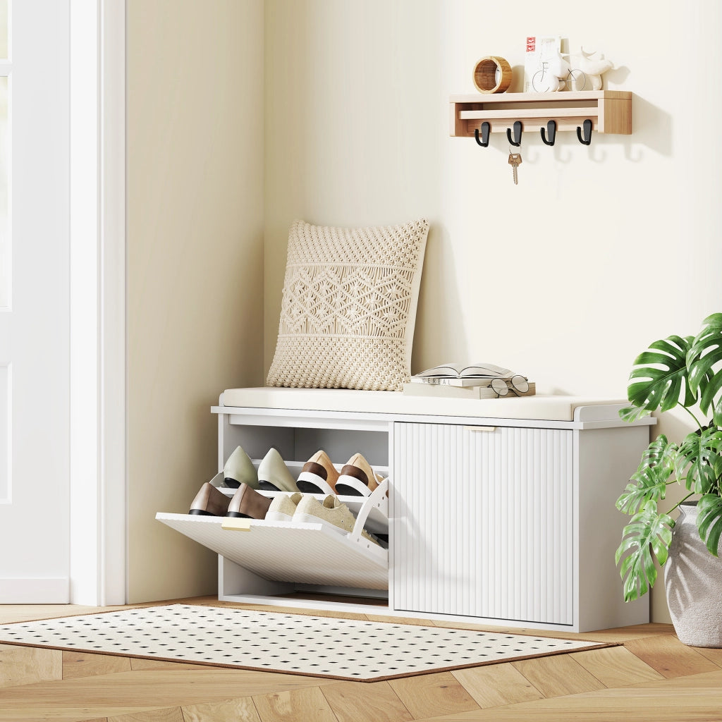 Banco Scarpe con Cassetti e Seduta ¨C zephmum ¨C Bianco 104x26x47,5 cm