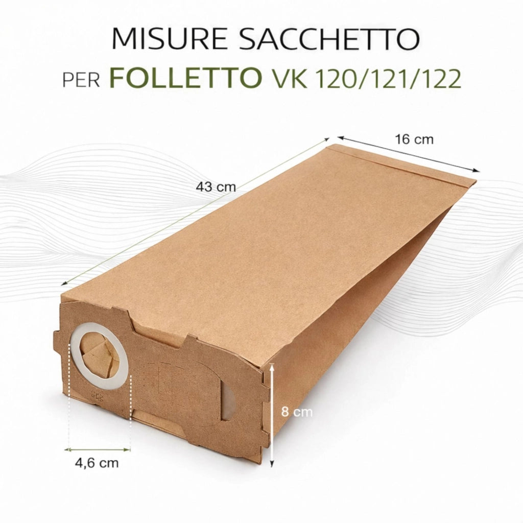 Kit 6 Sacchetti Aspirapolvere Compatibili Vorwerk Folletto VK120 VK121 VK122