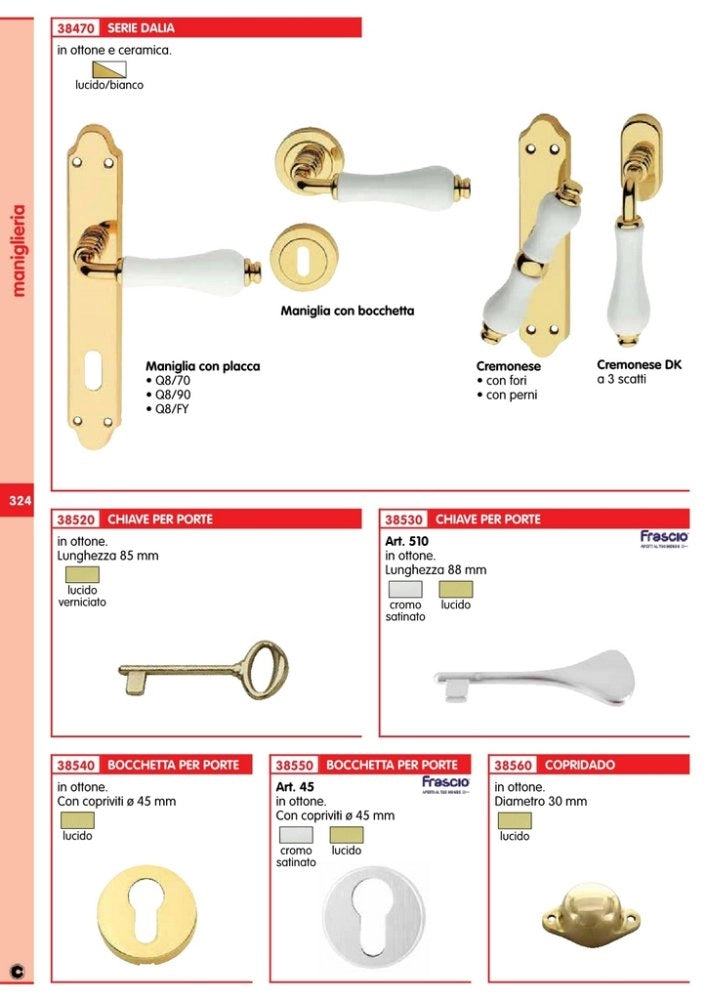 10pz bocchetta coprivite ottone lucido mm.45 foro yale cod:ferx.49052