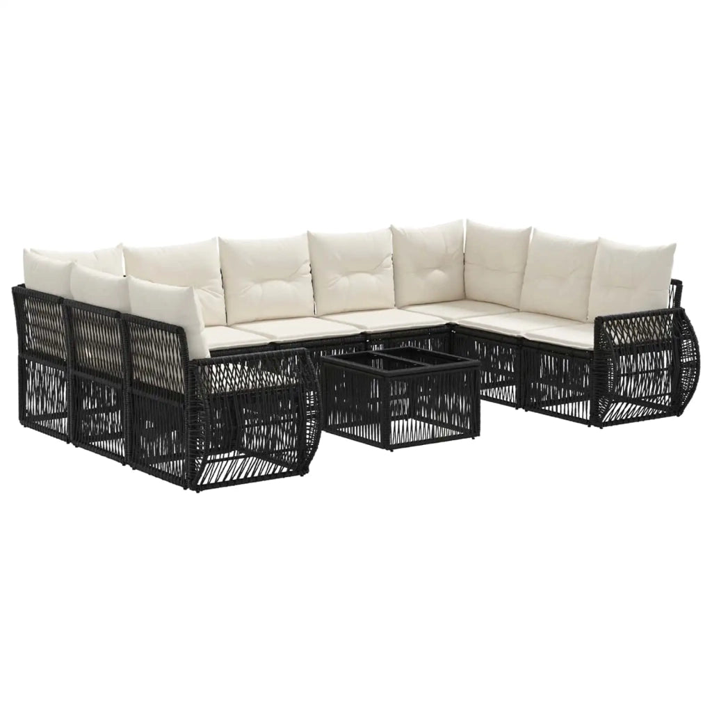 Set Divano da Giardino 10 pcs Nero e Bianco Crema polyrattan 3435523