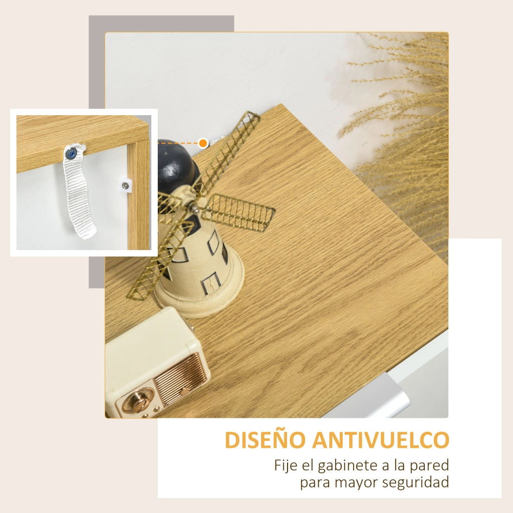 Cassettiera con 4 cassetti e ante ¨C zephmum ¨C bianco e naturale 105x35x92 cm
