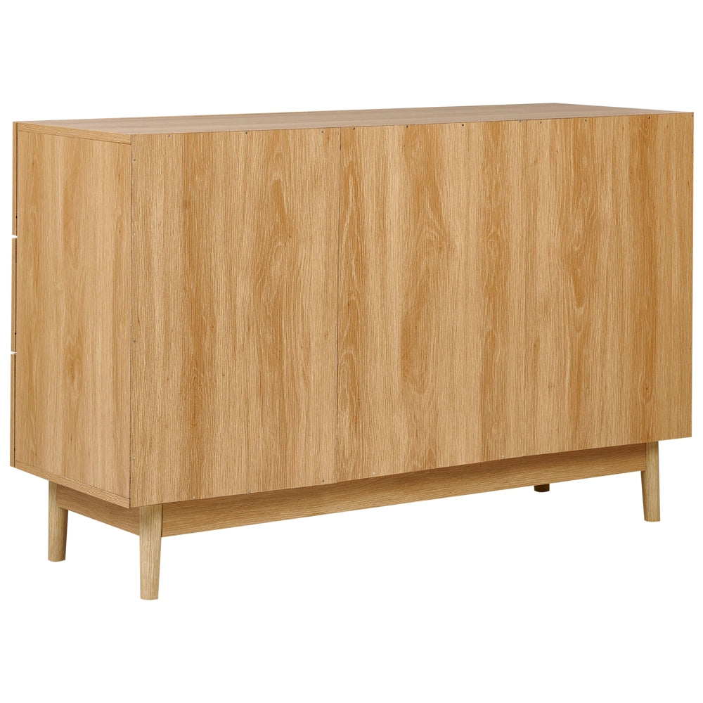 Cassettiera a 6 cassetti in truciolato con frontale in rattan stile boho
