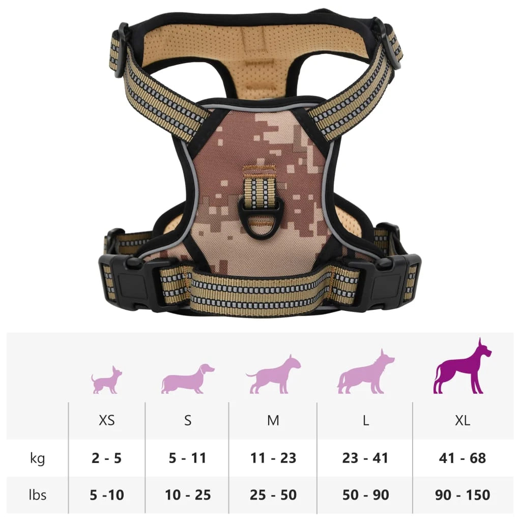 Pettorina per cani con strisce riflettenti regolabili taglia L mimetica marrone 02_0042318