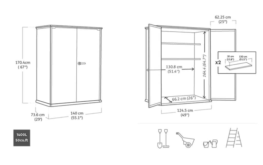 Armadio da Esterno Keter Cortina Alto 140x73,6x170,4 cm in Evothech+ Grigio