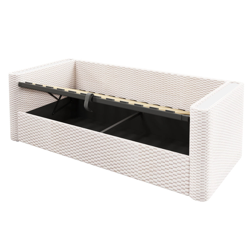 DESMIU Divano letto 90 × 200 cm con vano contenitore idraulico, LED, senza materasso, in velluto, beige