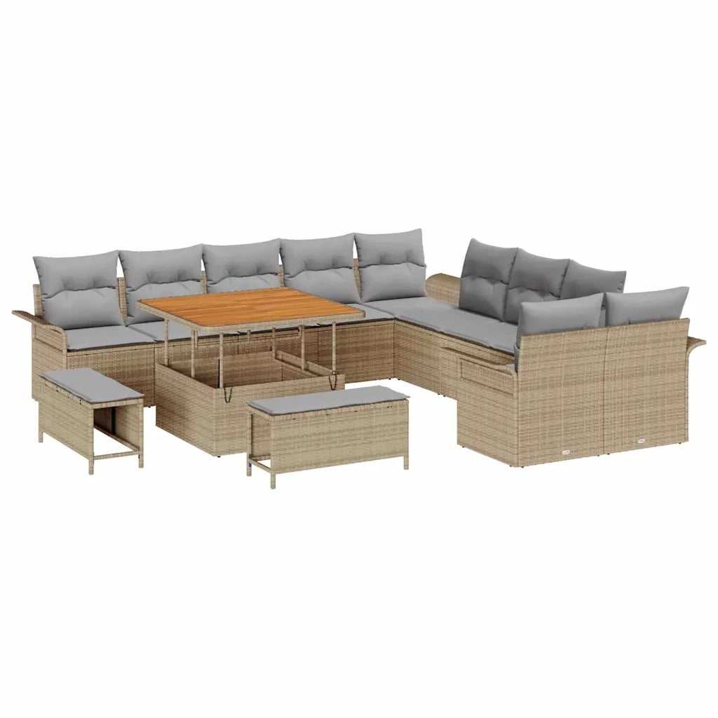 Set Divano da Giardino con cuscino 13 pcs Beige polyrattan