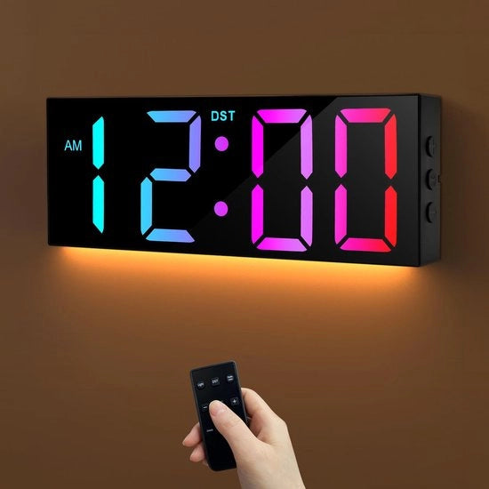 Orologio digitale per parete - 12" con RGB regolazione automatica dell'illuminazione, luce notturna, orologio LED per parete 24/12 ore per ufficio, camera da letto, studio e soggiorno