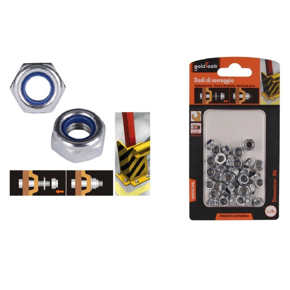 Trade Shop - Set 34 Pz Dado Esagonale Dadi Di Serraggio M6 6mm Antiscivolo Bulloni Viti 93340 -