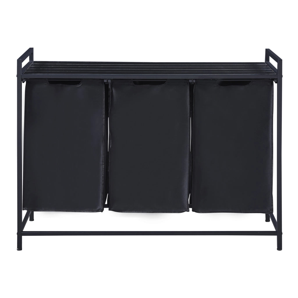 Mobile Portabiancheria Saltvik Sacchi Rimovibili Capienza 3x 45 L - Nero [en.casa]