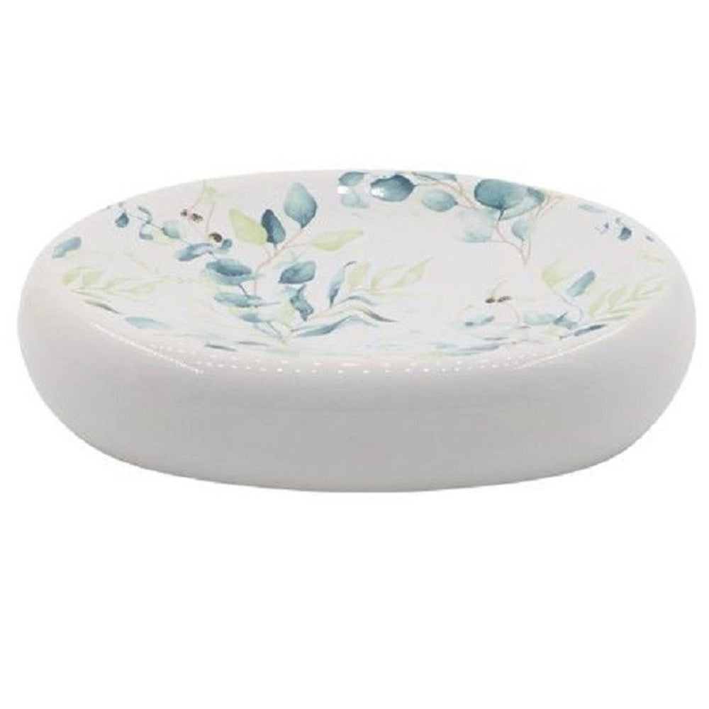 Trade Shop - Piattino Per Sapone Decorato Fiori Foglie Porta Saponetta Accessorio Bagno 87051 -