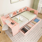 Letto singolo 90x200 cm con scrivania, 2 cassetti e ripiani, rosa
