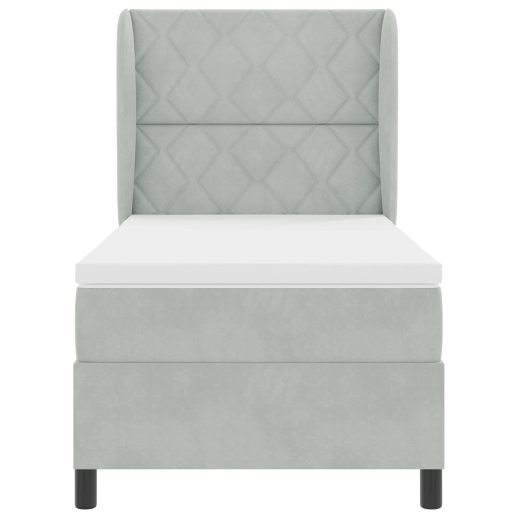 Letto con Rete a Molle e Materasso Grigio Chiaro 90x200 cm Velluto