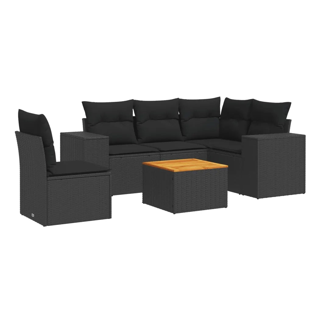 Set Divano da Giardino 6 pz con Cuscini Nero in Polyrattan 3257777
