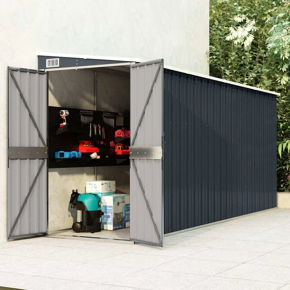 Anthracite-colored Lean-to Shed, 118x382x178 Cm, Galvanized Steel