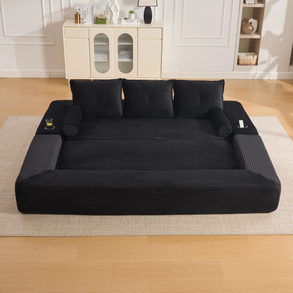 DIVANO LETTO 232x98x80 cm in tessuto a coste nero