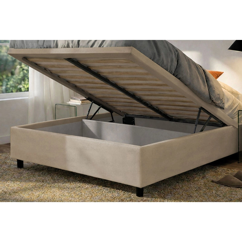 Letto imbottito Letto Matrimoniale alla Francese 140x200 cm Vertical - Contenitore,Microfibra,Sabbia