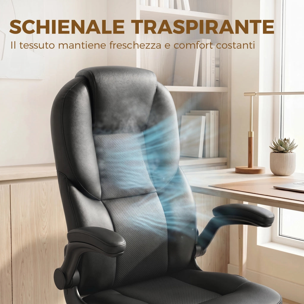 Sedia da Ufficio Girevole con Funzione Dondolo ¨C zephmum ¨C Nero, Schienale Alto Regolabile, Braccioli Ribaltabili