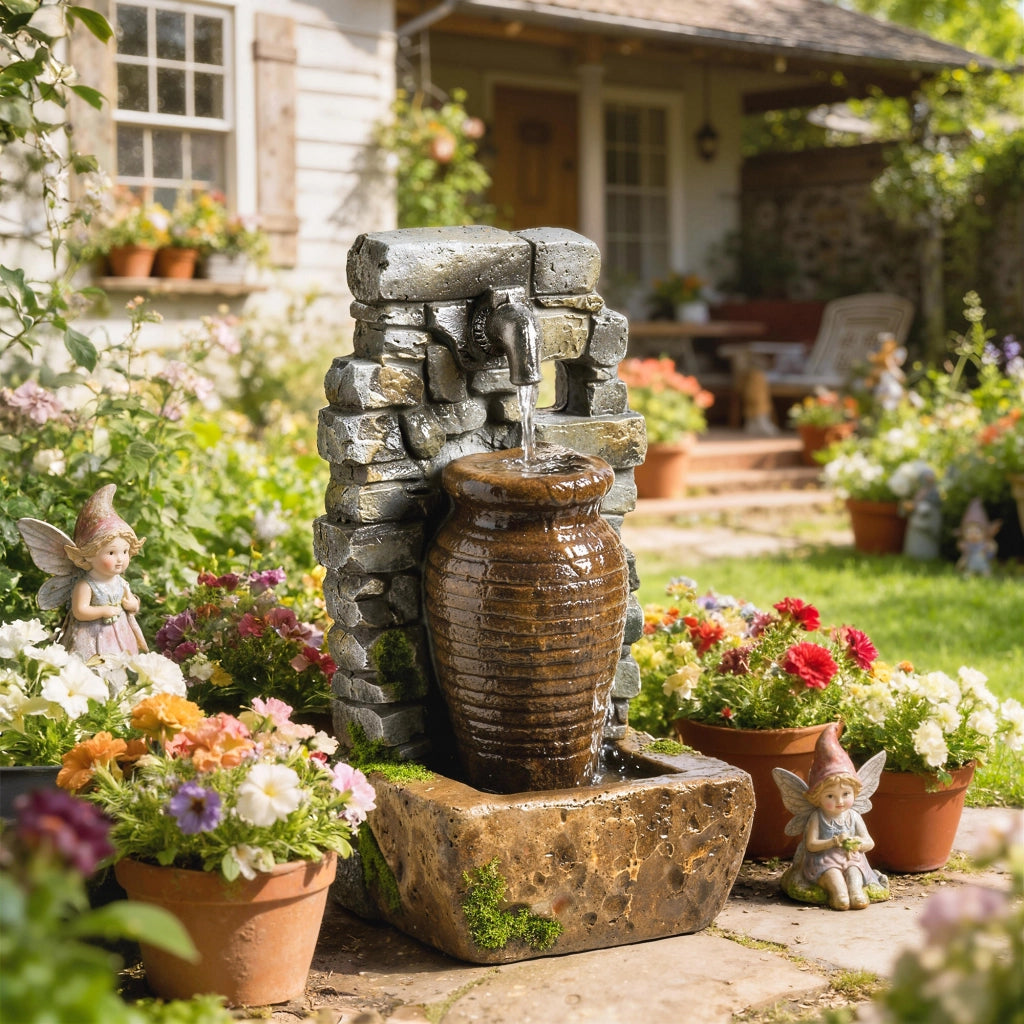 Fontana da Giardino con Flusso Regolabile e Parete Rocciosa Rustica ¨C Zephmum ¨C Design a Brocca
