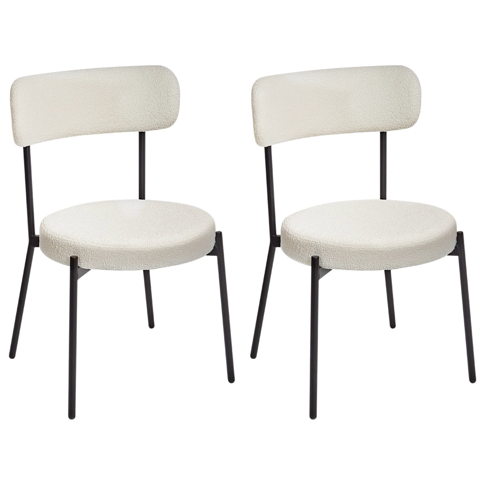 Set di 2 sedie per sala da pranzo Boucle bianco Gambe in acciaio nero Sedute per sala da pranzo di design moderno