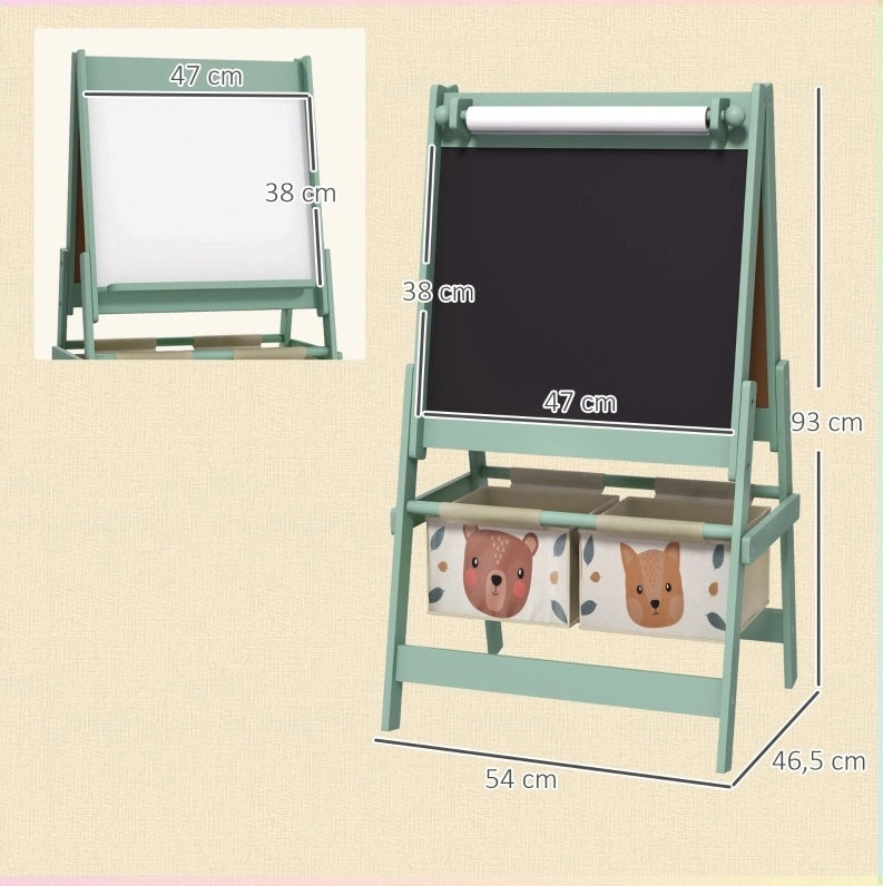 Cavalletto 3-in-1 per bambini con rotolo di carta, verde