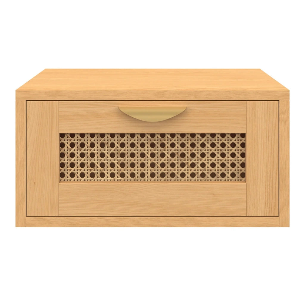 IDMarket - Set di 2 comodini a muro a 1 cassetto EDHEN con ripiani in canna e legno