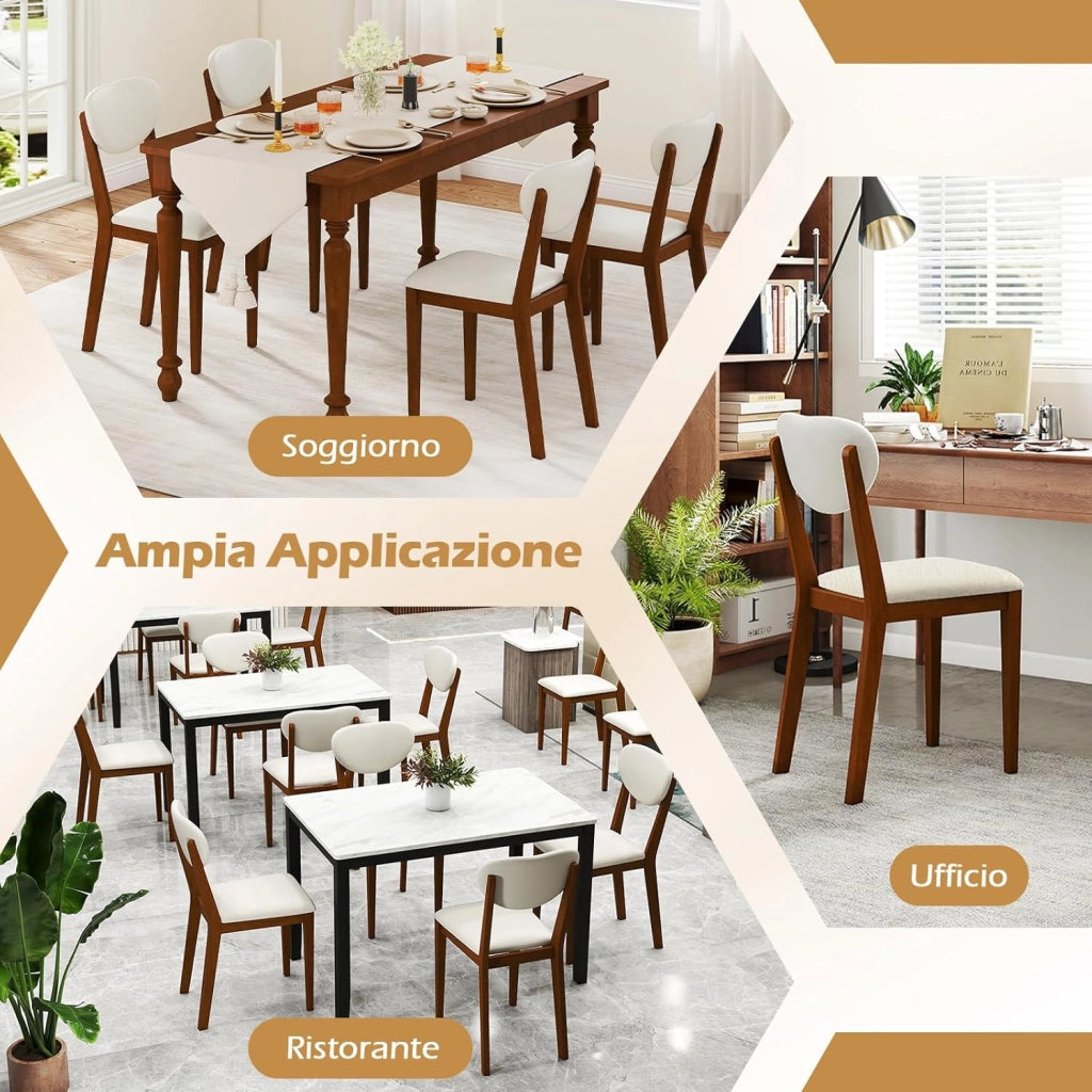 Set da 2 Sedie da Pranzo, Sedie Moderne Senza Braccioli con Gambe in Legno di Gomma, Seduta e Schienale Imbottiti, per Soggiorno, Sala da Pranzo e Ristorante, Portata 180 kg