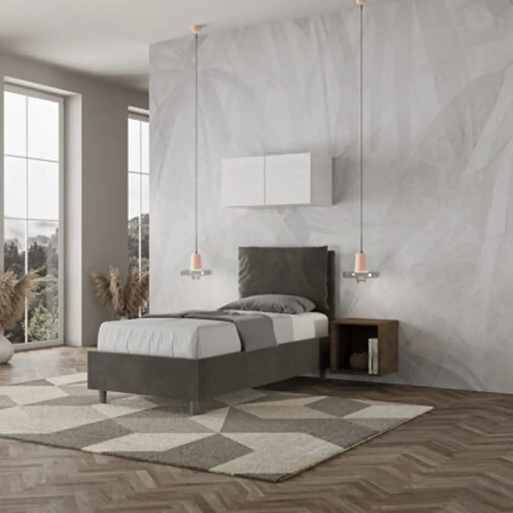 Letto singolo contenitore imbottito 80x210 microfibra grigio Antea