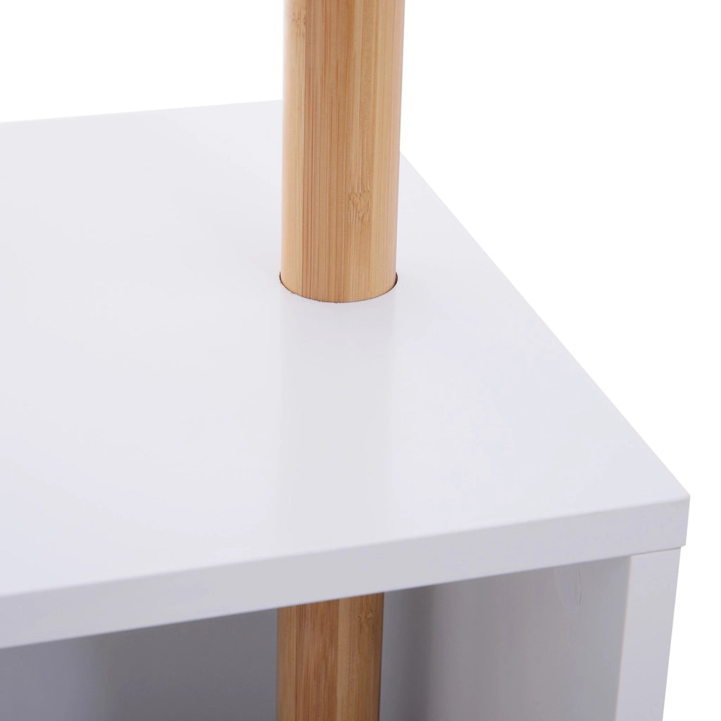EasyComfort Panca con Appendiabiti da Ingresso, Attaccapanni da Terra in Bambù, Panca da Ingresso Bianca, Design, anche per Camera da Letto, 40x30x180cm, Bianco Legno